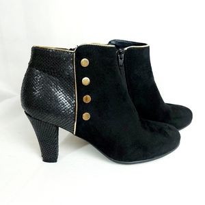 ALBERTO black heeled booties faux leather ankle boots gold accents